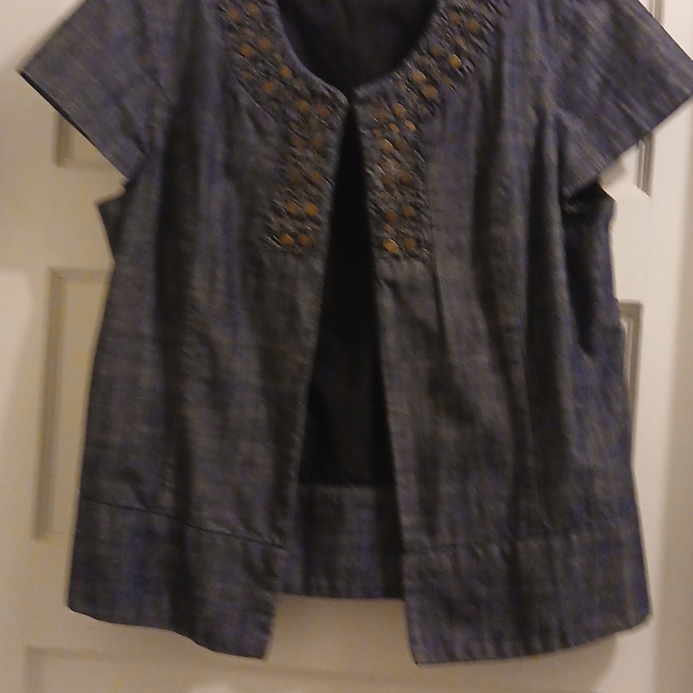 Coldwater Creek Blue Short-Sleeve Embellished  Dark Blue DenimJacket